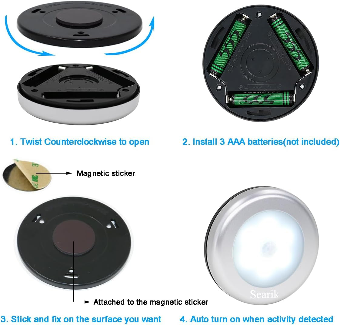 3 Pcs Motion Sensor Light Indoor,  Magnetic LED Night Light Battery Powered Step Lights Stair Closet Light under Cabinet Lighting Stick on Anywhere Lamp for Home Kitchen Hallway Cabinet Bathroom
