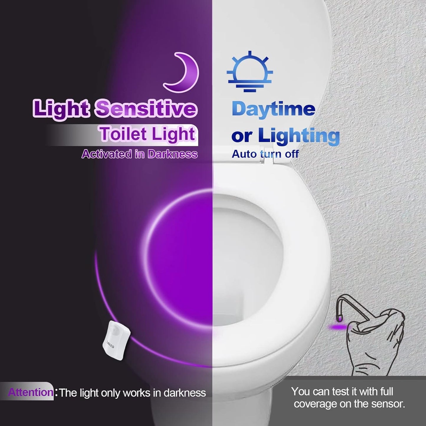 Toilet Light Motion Sensor 8 Colors Changing,Led Glow Bowl inside Toilet Light, Smart Night Light for Bathroom, Cool & Funny Ideal Gifts Stocking Stuffers for Dad Boys Men Women